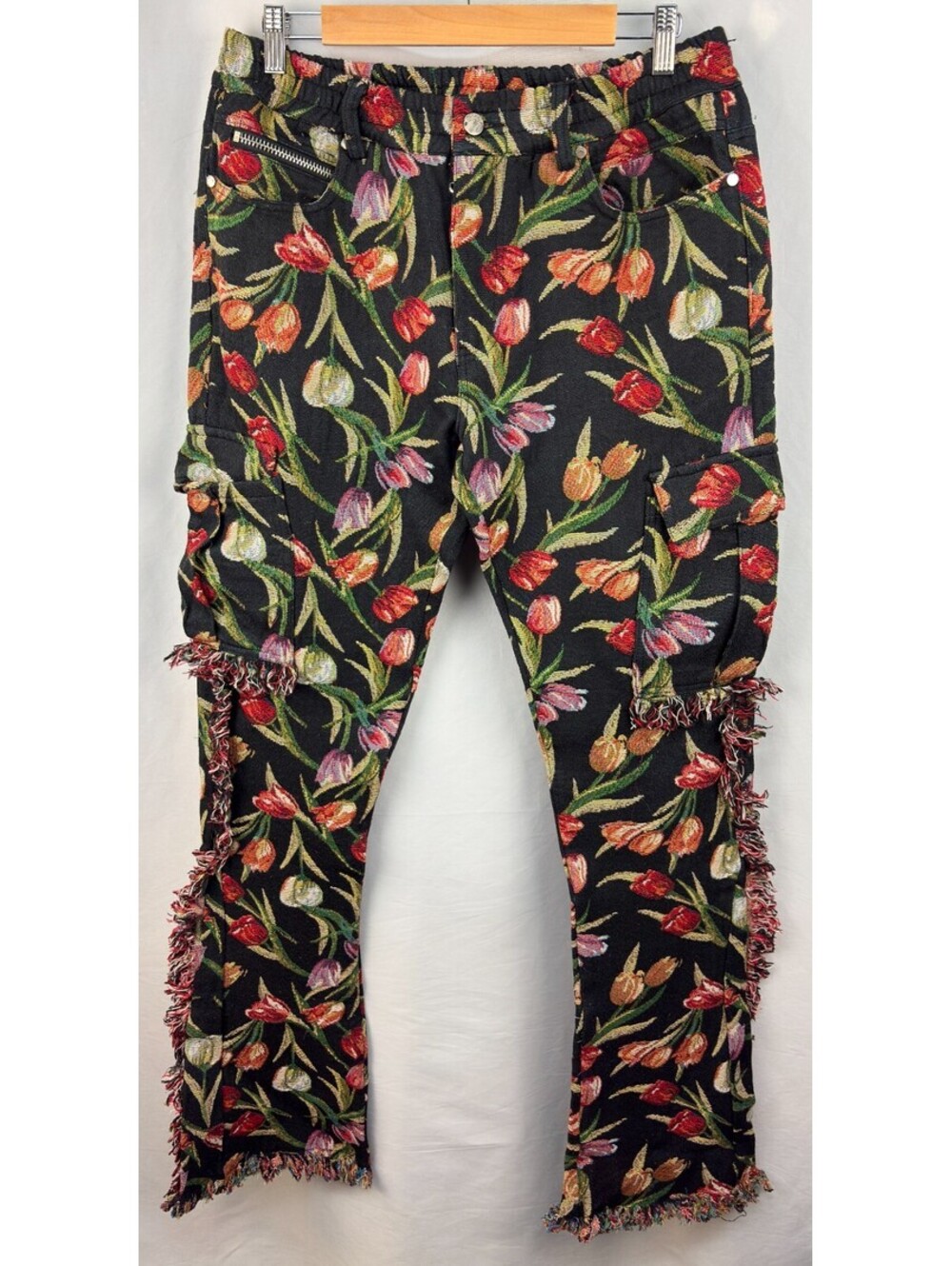Rockstar Original Ayami Floral Tapestry Cargo Flare Black Pants Men's Size W32